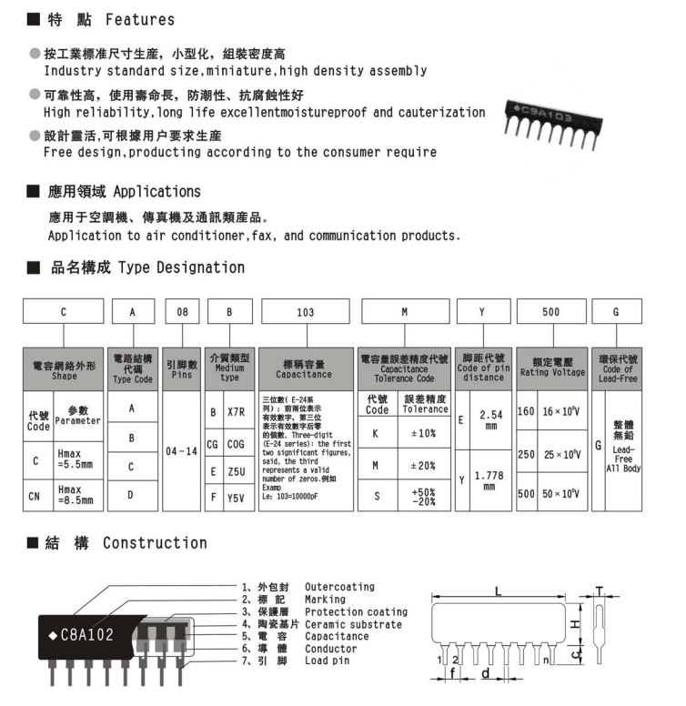 風華貼片電容_厚膜網絡電容的特點和參數